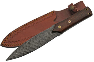 Flint Spear Damascus Steel Blade | Wooden Handle 12 inch Edc Hunting Knife