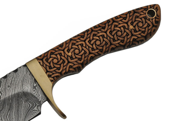 Celtic Knot Damascus Steel Blade | Wooden Handle 9 inch EDC Hunting Knife
