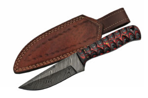 Full Tang Damascus Steel Blade  Red & Black Wooden Handle 8 inch Edc Hunting Knife