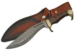 Stacked Leather Damascus Steel Blade | Pakkawood Handle 13.5 inch Edc Hunting Kukri