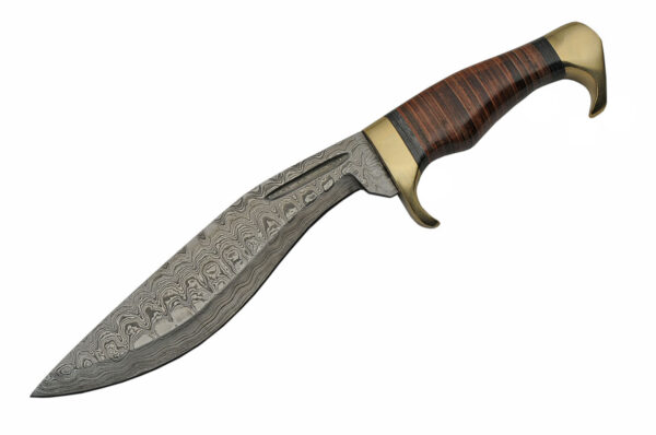Stacked Leather Damascus Steel Blade | Pakkawood Handle 13.5 inch Edc Hunting Kukri