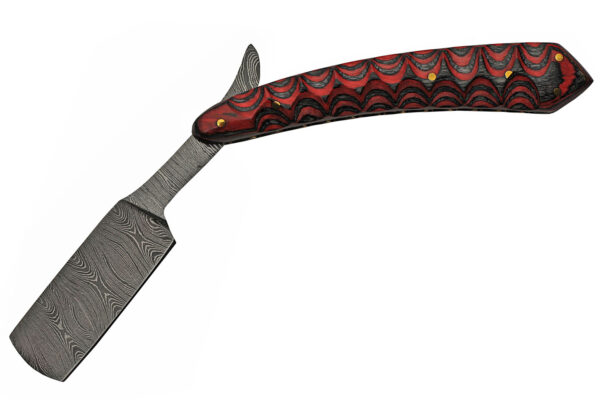 6" RED GROOVED DAMASCUS RAZOR