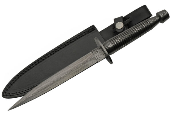Commando Damascus Steel Blade | Grooved Grip Handle 12.5 Edc Dagger Knife