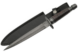 Damascus Commando Dagger Fixed Knife 12.5 inch Damascus Steel Blade Wood Handle