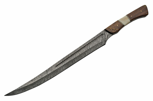 Medieval Damascus Steel Blade | Bone & Walnut Handle 22 inch Edc Sword