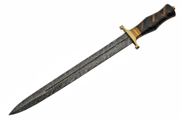 Exotic Braided Damascus Steel Blade | Wooden Handle 21 inch Short Sword