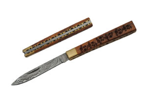 Filework Damascus Steel Blade | Clover Wood Handle 4.5 inch Edc Folding Knife