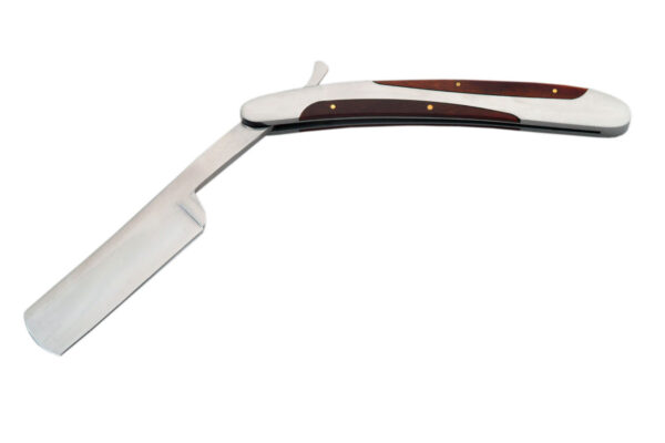 STAINLESS STEEL & WOOD HANDLE RAZOR WITH STROP SET