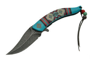 Feather Shaped Stainless Steel Blade | Blue Abs Handle 8.25 Edc Folding Knife