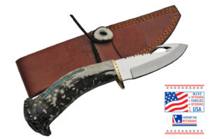 Kingman Turquoise Stainless Steel Blade | Deer Antler Handle 9 inch Skinner Knife