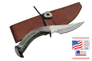 Kingman Turquoise Stainless Steel Blade | Deer Antler Handle 9 inch Skinner Knife