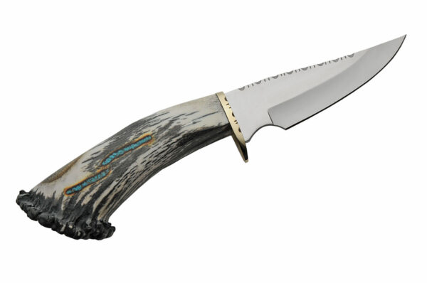 Kingman Turquoise Stainless Steel Blade | Elk Antler Handle 10 inch Skinner Knife