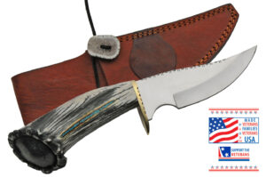 Kingman Turquoise Stainless Steel Blade | Elk Antler Handle 11.5 inch Skinner Knife