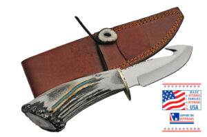 Kingman Turquoise Stainless Steel Blade Elk Antler Handle 9 inch Edc Hunting Knife