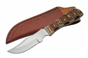 8″ Stag And Wood Skinner Knife With Sheath 8″ Stag And Wood Skinner Knife With Sheath