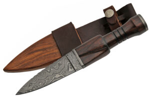 Sgian Dubh Damascus Steel Blade | Wooden Handle 9.5 inch Hunting Knife