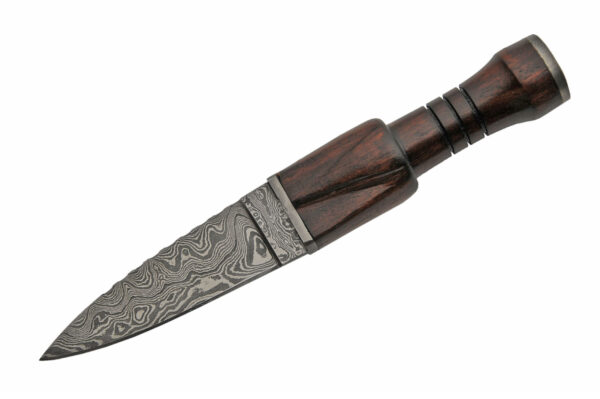 Sgian Dubh Damascus Steel Blade | Wooden Handle 9.5 inch Hunting Knife