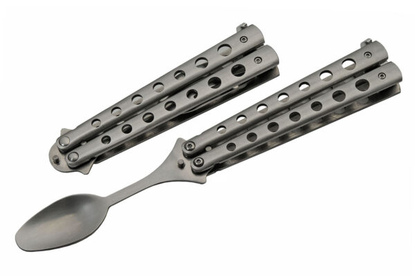 Silver Finish Stainless Steel 9 inch Butterfly Style Travel / Camping Spoon