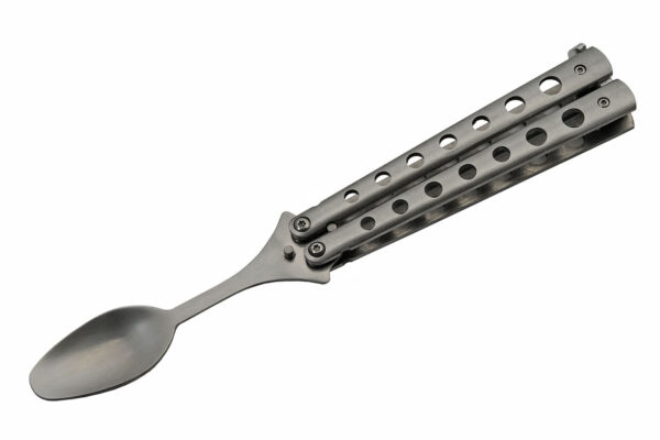 Silver Finish Stainless Steel 9 inch Butterfly Style Travel / Camping Spoon