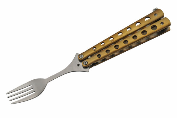 Gold Finish Stainless Steel | Gold Finish Handle Butterfly Style Travel 9 inch Camping Fork