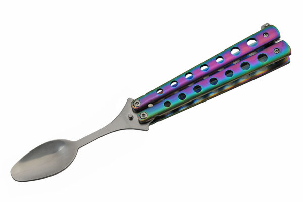 Rainbow Finish Stainless Steel 9 inch Butterfly Style Travel / Camping Spoon