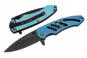 Blue Titanium Black Stainless Steel Blade | Blue Titanium Handle 3.5 inch Edc Pocket Folding Knife