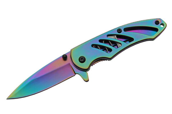 Rainbow Titanium Stainless Steel Blade & Handle 3.5 inch Edc Pocket Folding Knife