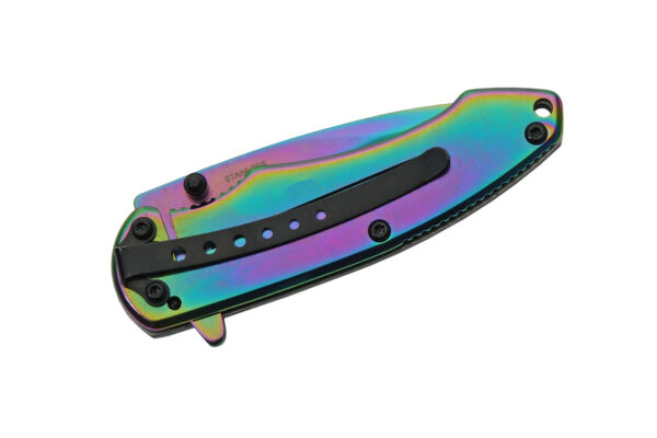 Rainbow Titanium Stainless Steel Blade & Handle 3.5 inch Edc Pocket Folding Knife