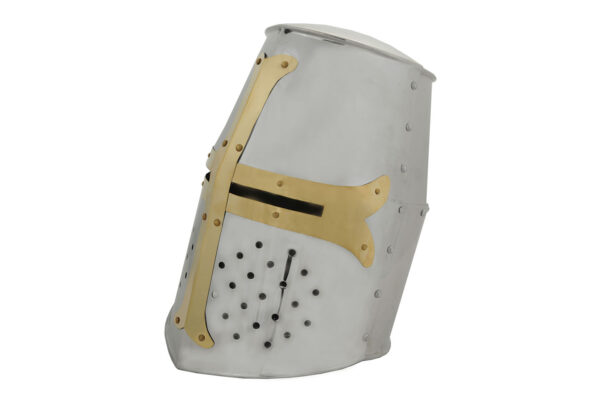 Medieval Silver Brass Crusader 18 Guage Stainless Steel Helmet