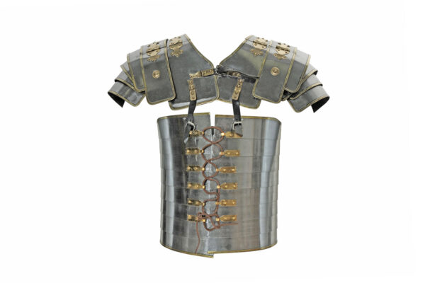 Medieval Roman Lorica Carbon Steel 18 Guage Brass Trimmed Segmentata Armor With Leather Straps