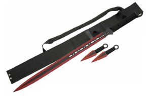 Fantasy Black Red Stainless Rainbow Steel Blade | Cord Wrapped Handle 28 inch Edc Ninja Sword