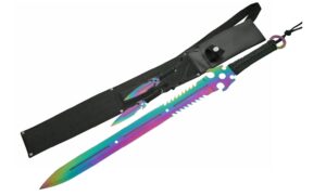 Dead Walker Skull Stainless Rainbow Steel Blade | Cord Wrapped Handle 27 inch Edc Ninja Sword