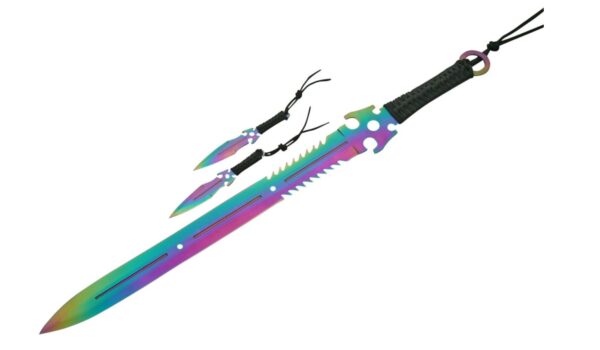 Dead Walker Skull Stainless Rainbow Steel Blade | Cord Wrapped Handle 27 inch Edc Ninja Sword