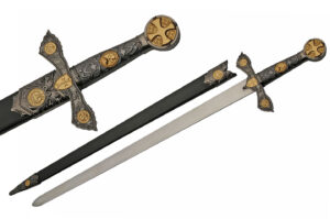 Knights Templar Stainless Steel Blade | Pewter Gold Handle 33 inch Sword