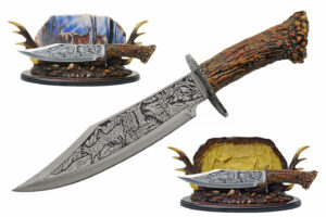 Deer Stainless Steel Blade | Stag Handle 11.50 inch Decorative Knife With Resin Plaque