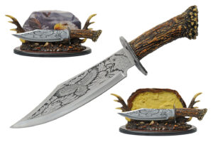 Eagle Stainless Steel Blade | Stag Handle 11.50 inch Decorative Knife With Resin Plaque
