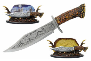 Wolf Stainless Steel Blade | Stag Handle 11.50 inch Decorative Knife With Resin Antler Stand