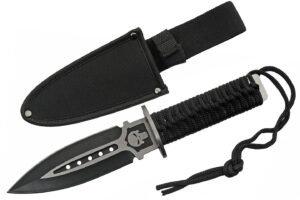 Skull Double Edge Stainless Steel Blade | Cord Wrapped Handle 9.5 inch Edc Dagger Knife