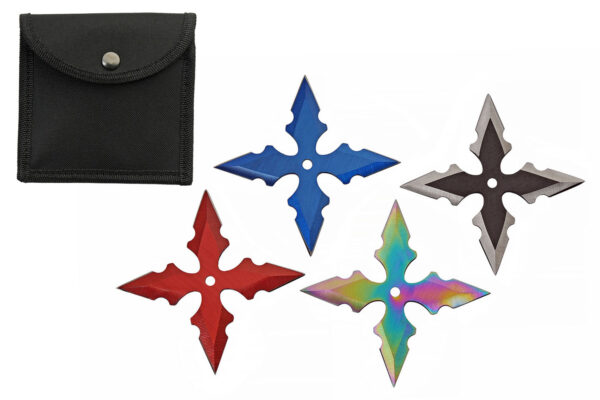 Multicolor Stainless Steel 3.75 inch | 4 piece Throwing Star Set