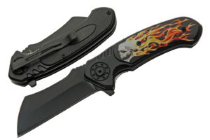 Flaming Skull Stainless Steel Blade | Abs Handle 4.75 inch Edc Pocket Folding Knife