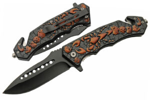 Orange Scorpion Folding Knife 8″ Stainless Steel Blade Abs Handle