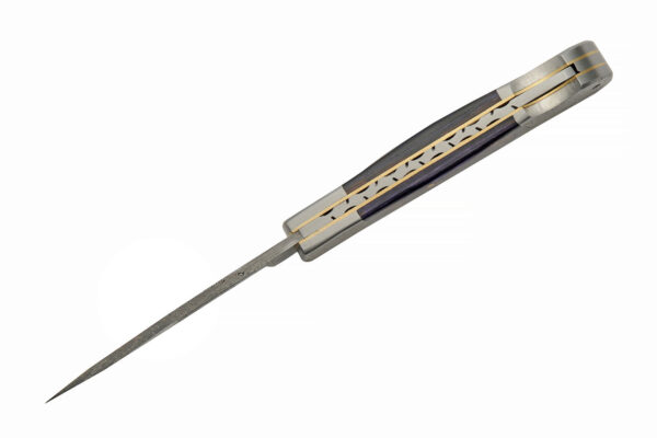 Double Engraved Damascus Steel Blade | Royal Blue Wood Handle 8 inch Edc Pocket Folder