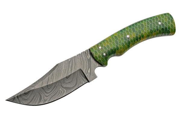 Green Viper Damascus Steel Blade | Acrylic Handle 9.75 inch Edc Hunting Knife