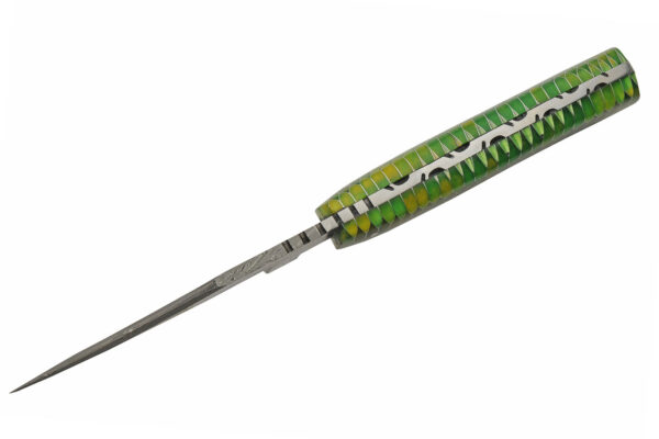 Green Viper Damascus Steel Blade | Acrylic Handle 9.75 inch Edc Hunting Knife