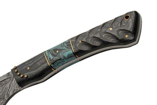 Black Wood And Turquoise Resin Handle Damascus Steel Short Sword With Leather Sheath