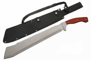 Saw Back Forest Machete Fixed Knife 17.5″ Stainless Steel Blade Black Wood Handle