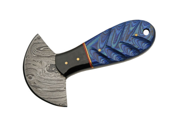 Damascus Crescent Blade Blue Wood/ Horn Handle 5.25 inch Utility Knife