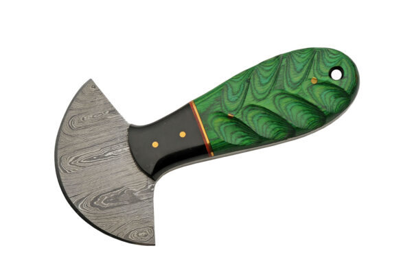 Damascus Crescent Blade Green Wood/ Horn Handle 5.25 inch Utility Knife