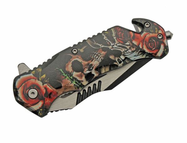 Rose Skull Stainless Steel Blade | Abs Handle 4.5 inch Edc Folding Knife