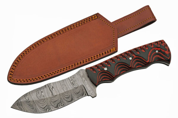 Fire Orange Twisted Wood Handle Damascus Steel Outdoor Hunting Knife